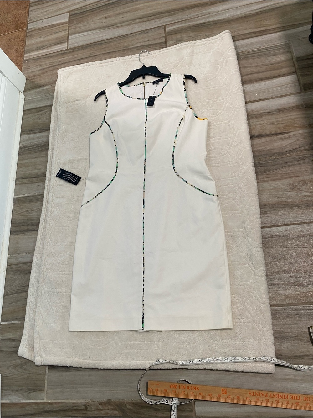 The Limited White Sleeveless Sheath Dress with Multicolor Trim